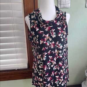 Anne Klein Black and Pink Floral Blouse